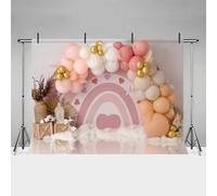 MEHOFOND 2,1x1,5 m Toile de Fond pour Photographie d'anniversaire Ballons de fête Rose Bohême Décoration de la fête Pastel Portrait du bébé arrière Plan bannière gâteau déchiqueté Accessoires