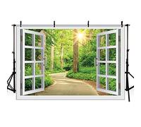MEHOFOND 2,1x1,5m Nature Paysage Fond Blanc fenêtre Vert forêt Chemin ensoleillé Famille fête bannière Maison Mur décoration Prop