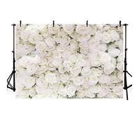 MEHOFOND 2,4 x 1,8 m Blanc Rose Fleur Mur Photographie Toile de Fond Douche Nuptiale Fête De Mariage Rideau Cérémonie Portrait Fond pour Photo Studio Photo Shoot Props