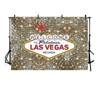 MEHOFOND 8x6ft Bienvenue à Las Vegas Toile de Fond de Fête Fabuleux Casino Poker Vintage Doré Rond Paillettes Photographie Photo Shoot Décor Bannière Portrait Photo Booth Props Accessoires