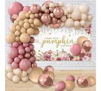 MEHOFOND Bannière bohème pour fête prénatale de 1,8 x 1 m avec kit de 136 ballons « Fall A Sweet Little Pumpkin is On The Way » - Bannière de fond citrouille rose floral rose poudré - Bannière