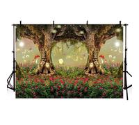 MEHOFOND Fond de photographie magique de forêt de printemps de 2,1 x 1,5 m, couleur champignon, fleurs, conte de fées, lanterne, papillon, portrait, arrière-plan, décoration de fête d'anniversaire,