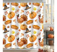 MEHOFOND Rideau de douche Happy Thanksgiving Turquie, rideau de douche pour salle de bain, automne et tarte à la citrouille, décoration de salle de bain, tissu lavable 183 x 183 cm