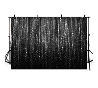 MEHOFOND Toile de fond argentée brillante avec pompons, 2,1 x 1,5 m, noir et argent, avec points de lumière, pour mariage, fête d'anniversaire, décoration de studio photo