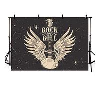 MEHOFOND Toile de fond de 2,1 x 1,5 m Born to Rock des années 1950 pour fête d'anniversaire - Bannière de gâteau - Fournitures cadeaux pour guitare rock star - Noir - Papier peint familial