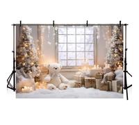 MEHOFOND Toile de fond de Noël de 2,1 x 1,5 m - Arbre de Noël d'intérieur - Ours mignon - Bougie - Cadeau vintage - Pour adultes et enfants - Portrait - Décoration de fête - Bannière - Fournitures de