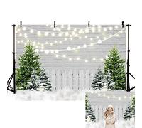 MEHOFOND Toile de Fond de Noël pour l'hiver 3 x 2,1 m en Brique Blanche Mur - Clôture en cèdre - Scène de Neige - Décoration de fête de Noël - Bannière de Portrait - Accessoires de Studio Photo
