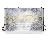 MEHOFOND Toile de fond d'hiver de Noël de 2,1 x 1,5 m pour photographie, paysage de neige, pin, bulles, étoiles, arrière-plan adulte, enfant, portrait, photo, décoration de fête de famille, bannière