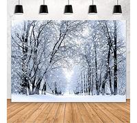 MEHOFOND Toile de fond en vinyle pour photographie de Noël, flocon de neige, forêt, route enneigée, blanc, 2,1 x 1,5 m