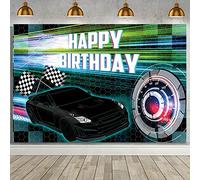 MEHOFOND Toile de fond « Happy Birthday » de 2,1 x 1,5 m - Décoration de fête - Bannière de voiture noire - Fournitures de fête d'anniversaire