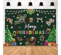 MEHOFOND Toile de fond « Merry Friendsmas » - Flocon de neige - Bannière amusante - Rouge et vert - Décorations de Noël - Fournitures de fête - Accessoires de photomaton - 2,1 x 1,5 m