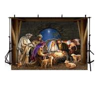 MEHOFOND Toile de fond pour crèche de Noël - 2,4 x 1,8 m - Lumière des étoiles - Sainte famille et trois rois - Croyance religieuse - Photographie d'histoire biblique - Décoration de Noël - Accessoire
