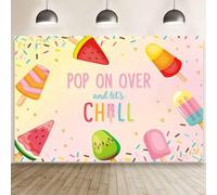 MEHOFOND Toile de fond pour fête d'été Popsicle 2,1 x 1,5 m Pop On Over and Let's Chill Photographie Crème glacée Fille Happy Birthday Party Decor Pastel Baby Shower Party Bannière Cake Smash