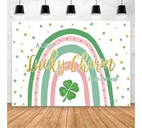 MEHOFOND Toile de fond pour fête prénatale de la Saint-Patrick - 2,1 x 1,5 m - Décoration pour bébé - Bannière « A Little Lucky Charm is on The Way » - Trèfle vert