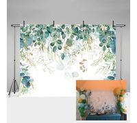 MEHOFOND Toile de fond pour photographie d'anniversaire Motif feuilles vertes et dorées 2,1 x 1,5 m