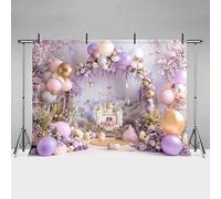 MEHOFOND Toile de fond pour photographie de fille - 2,1 x 1,5 m - Violet - Motif floral pastel - Pour arche de ballons - Carrosse papillon - Pour fête prénatale - Décoration de fête d'anniversaire -
