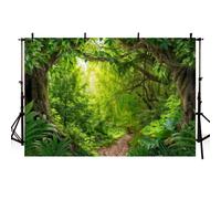 MEHOFOND Toile de fond pour photographie de forêt magique - 2,1 x 1,5 m - Printemps - Soleil - Plantes vertes - Arbres - Paysage naturel - Pour adultes et enfants - Décoration de fête - Bannière -