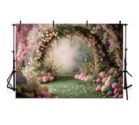 MEHOFOND Toile de fond pour photographie de Pâques - 2,1 x 1,5 m - Motif floral rose - Œuf - Portrait d'enfant - Photo de nouveau-né - Bannière de fête d'anniversaire - Décoration de gâteau -