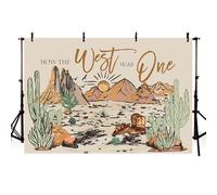 MEHOFOND Toile de fond rustique de 2,1 x 1,5 m pour 1er anniversaire Motif cowboy sauvage ouest rodéo photographie gâteau Smash Décoration de table Bannière Accessoires de studio