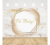MEHOFOND Toile de fond thème bohème Oh Baby 2,1 x 1,5 m pour photographie,marbre doré,herbe de la pampa,décoration de fête,table de gâteau,fête prénatale,arrière-plan ,fournitures cadeaux