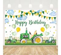 MEHOFOND Toile de Fond Verte pour Anniversaire de garçon 2,1 x 1,5 m Ballons Drapeau de l'herbe Décoration de fête sur Le thème de la Ferme Bannière de décoration pour Portrait d'enfant Accessoires