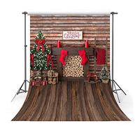 MEHOFOTO 1,8 x 2,4 m Joyeux Noël Galerie Photo Fond cheminée Rouge Bois Sapin de Noël Accessoires Photo Portraits d'enfants décoration Festive