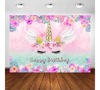 Mehofoto Licorne Anniversaire Toile de Fond Violet Rose Floral Licorne Photographie Fond 7x5ft Vinyle Licorne Thème Fête d'anniversaire Bannière Décors