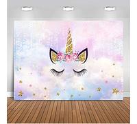 Mehofoto Licorne Fleur Toile de Fond 7x5ft Vinyle Licorne Thème Joyeux Anniversaire Photographie Fond Twinkle Star Cake Table Baby Shower Photo Booth Backdrops