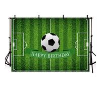 MEHOFOTO Toile de fond d'été de 2,1 x 1,5 m - Motif à rayures vertes - Pour fête d'anniversaire - Gâteau - Décoration de football - Bannière cadeau - Accessoires de studio photo