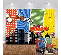 Mehofoto Toile de fond pour photo d'anniversaire de super-héros - 2,1 x 1,5 m - Motif paysage urbain - Décoration de fête pour enfants
