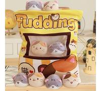 MeHoo Doux Coussin pour Le Goûter,Jouet en Peluche,Poupée Kawaii en Peluche Mignonne,Coussin Lombaire Coussin de Sommeil,Design Zippé,Amovible,Rempli de Petites Poupées à L'intérieur (Chat Jaune)