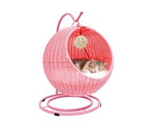 MEHOOSPVN Coupe-tube - Fauteuil suspendu rond pour chat - Hamac pour chat - Lit spécial pour chat - Lit haut - Canapé suspendu - Nid pour chat - 66 cm - Panier pour chat - Rose