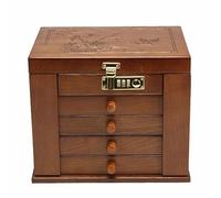 MEHOOSPVN Grande boîte à bijoux pour femme, en bois, vintage, verrouillable, boîte à bijoux avec miroir, mallette à cosmétiques, mallette à bijoux à 5 niveaux, 4 tiroirs, pour bracelets, colliers,