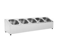 MEHOOSPVN Lot de 5 récipients à ingrédients en acier inoxydable 1/6 GN - Avec pieds en caoutchouc - 86 x 22,5 x 22 cm - Passe au lave-vaisselle - Pour restaurant, cuisine, station à pizza, buffet, bar