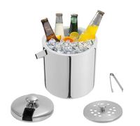 MEHOOSPVN Seau à glaçons de 1,3 l avec couvercle, bac à glaçons en acier inoxydable 304 avec clips et passoire, double paroi isolée, portable, refroidisseur à glace pour refroidir la bière, le