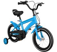 MEHOOSPVN Vélo pour enfant de 3 à 6 ans - En alliage d'acier au carbone - 14" - Véhicule d'entraînement avec stabilisateurs - Réglage de la hauteur - Bleu