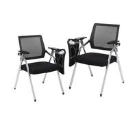 MEHWSAR Lot de 2 fauteuils pour tablette avec bureau attaché, chaises de salle de conférence pliantes, empilables avec dossier ergonomique