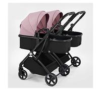 MEHWSUR Poussette double parapluie for nourrissons et tout-petits, berceau réversible, poussette tandem, poussette amovible, sièges inclinables multi-positions côte à côte (Color : Pink-1)