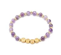 Meibai GIGI MIMI NANA Breloque en acier inoxydable doré avec perles en pierre naturelle de 6 mm, bracelet élastique fait à la main, cadeau d'anniversaire pour grand-mère, Moyen, Pierre Pierre