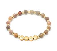 Meibai GIGI MIMI NANA Breloque en acier inoxydable doré avec perles en pierre naturelle de 6 mm, bracelet élastique fait à la main, cadeau d'anniversaire pour grand-mère, Moyen, Pierre Pierre