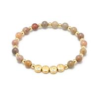 Meibai GIGI MIMI NANA Breloque en acier inoxydable doré avec perles en pierre naturelle de 6 mm, bracelet élastique fait à la main, cadeau d'anniversaire pour grand-mère, Moyen, Pierre Pierre