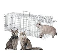 Meibangzz Piège à animaux vivants pour chats, lapins, écureuils, piège à chat pour chats errants, piège vivant pour ratons laveurs, pliable en acier inoxydable avec gâchettes à pédale (81,3 x 27,9 x