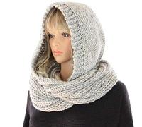 MEIBAOGE Femmes Hiver Tricot Capuche Infinity Écharpe Coupe-Vent Châle Wrap Cache-Cou Cache-Cou, Écharpe À Capuche-Gris Clair