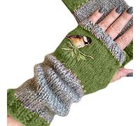 MEIBAOGE Femmes Hiver Tricoté Mitaines Gants Oiseau Brodé Color Block Splice Half, Poignets-Vert