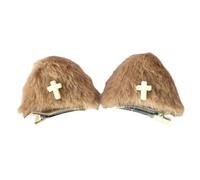 MEIBAOGE Harajuku 1 paire de pinces à cheveux en peluche en forme d'oreille de chat avec décalcomanies croix, carnaval, queue de cheval pour fille et enfant, longueur : environ 5 cm, marron
