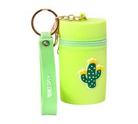 MEIBAOGE Pochettes portatives en silicone pour pièces de monnaie avec porte-clés, motif dessin animé, rouge à lèvres, sac à monnaie pour femmes et filles, vert cactus, Length 7cm