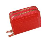 MEIBAOGE Portefeuille court décontracté en cuir synthétique avec motif gaufré pour femme avec étui de rangement à double fermeture éclair, bordeaux, Length 12cm