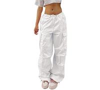 MEIbax Baggy Femme Pantalon Randonnée Pants Cargo Funky Taille Elastique Trousers à Jambe Large Ample Pants avec Poches Pantalon Style Sportif pour éVéNements ExtéRieurs (White, S)