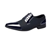 MEIbax Chaussure Derby Hommes Cuir Artificiel Chaussure Ville Brogues Chaussures De Mariage à Lacets Design Respirant Casual Couleur Unie Mode pour Le Travail Costume (Dark Blue, 43)