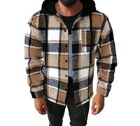 MEIbax Chemise en Flanelle Homme Chemise à Carreaux Pull en Polaire avec Capuche Manches Longues Sweat de Bûcheron Casual Button Down Pull Regular Fit Automne Hiver Homme (Khaki, L)